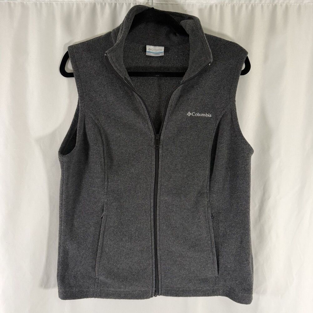 Columbia Fleece Vest Women's Medium Grey Full Zip Pockets Polyester